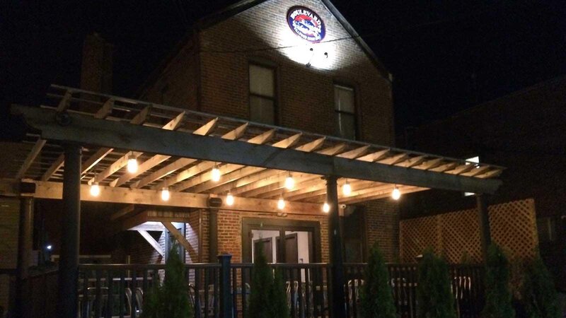 Outdoor patio dining at night